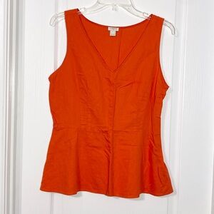 J.Crew LINEN Cotton Peplum V-Neck Sleeveless Blouse Orange Size 8